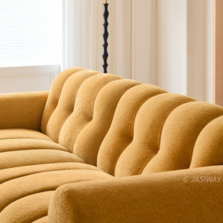 JASIWAY vintage marshmallow sofa featuring premium velvet tufting and an ergonomic curved silhouette for ultimate comfort, showcasing a vintage-inspired aesthetic with plush, high-resilience foam padding, offering superior lumbar support and a luxurious seating experience.-Medium shot