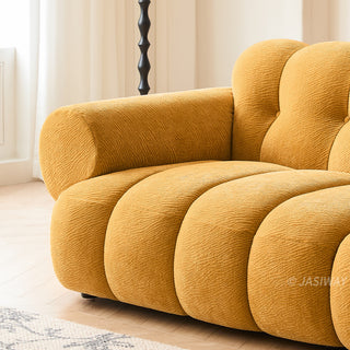 JASIWAY vintage marshmallow sofa featuring premium velvet tufting and an ergonomic curved silhouette for ultimate comfort, showcasing a vintage-inspired aesthetic with plush, high-resilience foam padding, offering superior lumbar support and a luxurious seating experience.-Close-up