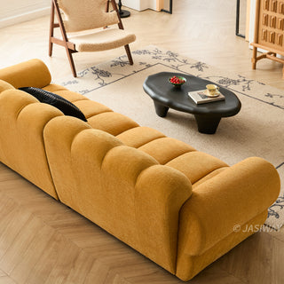 JASIWAY vintage marshmallow sofa featuring premium velvet tufting and an ergonomic curved silhouette for ultimate comfort, showcasing a vintage-inspired aesthetic with plush, high-resilience foam padding, offering superior lumbar support and a luxurious seating experience.-High-angle rear view