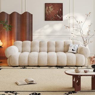 JASIWAY vintage marshmallow sofa featuring premium velvet tufting and an ergonomic curved silhouette for ultimate comfort, showcasing a vintage-inspired aesthetic with plush, high-resilience foam padding, offering superior lumbar support and a luxurious seating experience.-Front view