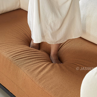 JASIWAY Modular Sofa Bed and Sleeper Sofa with a versatile convertible design, upholstered in premium textured bouclé, chenille or corduroy fabric, featuring plush bolster backrests and a mid-century modern aesthetic  for multifunctional living room use.-Fabric close-up