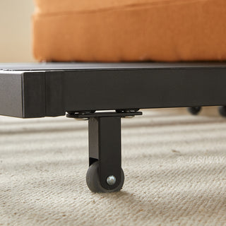 JASIWAY Modular Sofa Bed and Sleeper Sofa with a versatile convertible design, upholstered in premium textured bouclé, chenille or corduroy fabric, featuring plush bolster backrests and a mid-century modern aesthetic  for multifunctional living room use.-Rolling caster wheels close-up