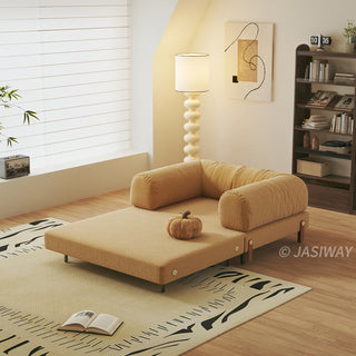 JASIWAY Modular Sofa Bed and Sleeper Sofa with a versatile convertible design, upholstered in premium textured bouclé, chenille or corduroy fabric, featuring plush bolster backrests and a mid-century modern aesthetic  for multifunctional living room use.-Diagonal view