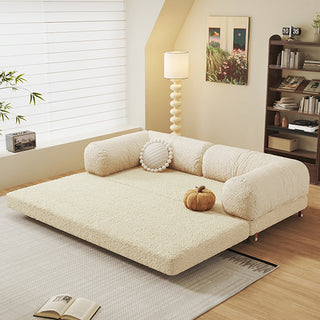 JASIWAY Modular Sofa Bed and Sleeper Sofa with a versatile convertible design, upholstered in premium textured bouclé, chenille or corduroy fabric, featuring plush bolster backrests and a mid-century modern aesthetic  for multifunctional living room use.-Diagonal view