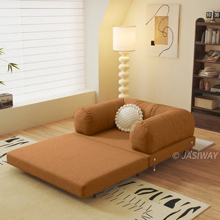JASIWAY Modular Sofa Bed and Sleeper Sofa with a versatile convertible design, upholstered in premium textured bouclé, chenille or corduroy fabric, featuring plush bolster backrests and a mid-century modern aesthetic  for multifunctional living room use.-Diagonal view