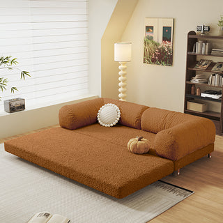 JASIWAY Modular Sofa Bed and Sleeper Sofa with a versatile convertible design, upholstered in premium textured bouclé, chenille or corduroy fabric, featuring plush bolster backrests and a mid-century modern aesthetic  for multifunctional living room use.-Diagonal view