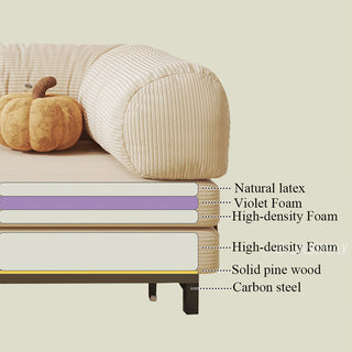 JASIWAY Modular Sofa Bed and Sleeper Sofa with a versatile convertible design, upholstered in premium textured bouclé, chenille or corduroy fabric, featuring plush bolster backrests and a mid-century modern aesthetic  for multifunctional living room use.-Multi-layer foam structure close-up