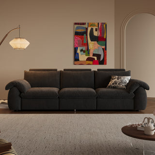 JASIWAY 3-seat power reclining sofa featuring plush chenille fabric upholstery, equipped with an electric adjustable footrest and ergonomic cushioned armrests for premium living room comfort and modern home theater seating.-Front view