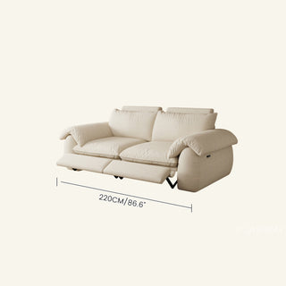JASIWAY 3-seat power reclining sofa featuring plush chenille fabric upholstery, equipped with an electric adjustable footrest and ergonomic cushioned armrests for premium living room comfort and modern home theater seating.-Dimensions chart