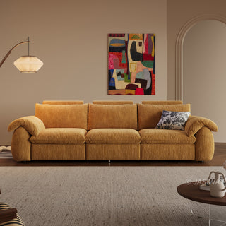 JASIWAY 3-seat power reclining sofa featuring plush chenille fabric upholstery, equipped with an electric adjustable footrest and ergonomic cushioned armrests for premium living room comfort and modern home theater seating.-Front view