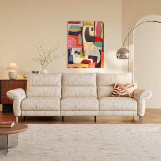 JASIWAY modern modular power reclining sofa featuring textured washable fabric covers, three cushioned seats with independent power recliner footrests, adjustable headrests, integrated USB charging ports, and sleek metal legs for contemporary living room comfort.-Front view