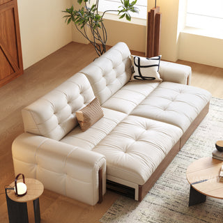 JASIWAY power zero wall reclining sofa bed with eco leather upholstery and space-saving wall-hugger design that converts from a stylish living room couch to a comfortable sleeper bed without needing extra clearance behind the backrest.-High-angle diagonal view