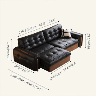 JASIWAY power zero wall reclining sofa bed with eco leather upholstery and space-saving wall-hugger design that converts from a stylish living room couch to a comfortable sleeper bed without needing extra clearance behind the backrest.-Dimensions chart