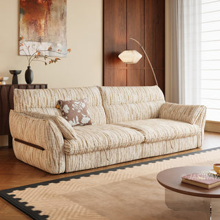 JASIWAY convertible pull-out sofa bed and loveseat sleeper upholstered in premium cream striped fabric, featuring a space-saving foldable design with plush cushioning and supportive armrests, ideal for modern living rooms and small apartment spaces.-Three-quarter view