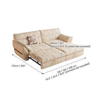 JASIWAY convertible pull-out sofa bed and loveseat sleeper upholstered in premium cream striped fabric, featuring a space-saving foldable design with plush cushioning and supportive armrests, ideal for modern living rooms and small apartment spaces.-Dimensions chart