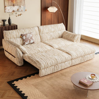 JASIWAY convertible pull-out sofa bed and loveseat sleeper upholstered in premium cream striped fabric, featuring a space-saving foldable design with plush cushioning and supportive armrests, ideal for modern living rooms and small apartment spaces.-High-angle three-quarter view