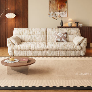 JASIWAY convertible pull-out sofa bed and loveseat sleeper upholstered in premium cream striped fabric, featuring a space-saving foldable design with plush cushioning and supportive armrests, ideal for modern living rooms and small apartment spaces.-Front view