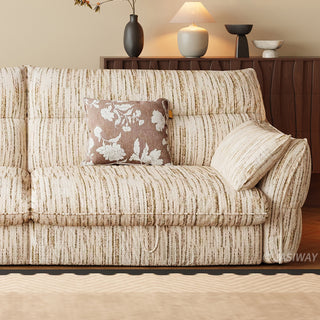 JASIWAY convertible pull-out sofa bed and loveseat sleeper upholstered in premium cream striped fabric, featuring a space-saving foldable design with plush cushioning and supportive armrests, ideal for modern living rooms and small apartment spaces.-Medium shot