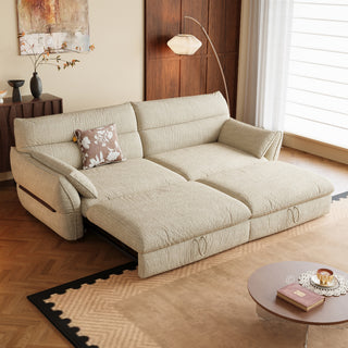 JASIWAY convertible pull-out sofa bed and loveseat sleeper upholstered in premium cream striped fabric, featuring a space-saving foldable design with plush cushioning and supportive armrests, ideal for modern living rooms and small apartment spaces.-High-angle three-quarter view