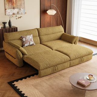 JASIWAY convertible pull-out sofa bed and loveseat sleeper upholstered in premium cream striped fabric, featuring a space-saving foldable design with plush cushioning and supportive armrests, ideal for modern living rooms and small apartment spaces.-High-angle three-quarter view