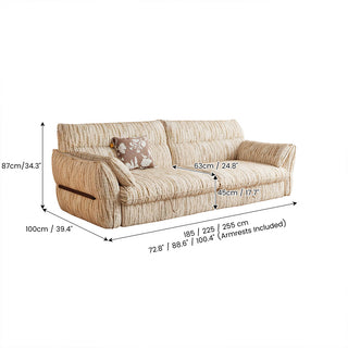 JASIWAY convertible pull-out sofa bed and loveseat sleeper upholstered in premium cream striped fabric, featuring a space-saving foldable design with plush cushioning and supportive armrests, ideal for modern living rooms and small apartment spaces.-Dimensions chart