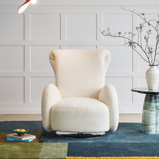 JASIWAY retro modern 360-degree swivel lounge chair featuring a sculptural curved silhouette and premium textured upholstery, showcasing a unique rounded backrest and barrel-style armrests, perfect as a stylish focal point for a contemporary living room, cozy bedroom nook, or executive study.-Front view