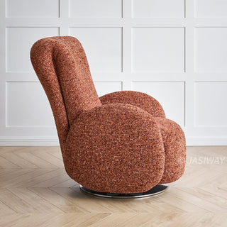 JASIWAY retro modern 360-degree swivel lounge chair featuring a sculptural curved silhouette and premium textured upholstery, showcasing a unique rounded backrest and barrel-style armrests, perfect as a stylish focal point for a contemporary living room, cozy bedroom nook, or executive study.-Side view