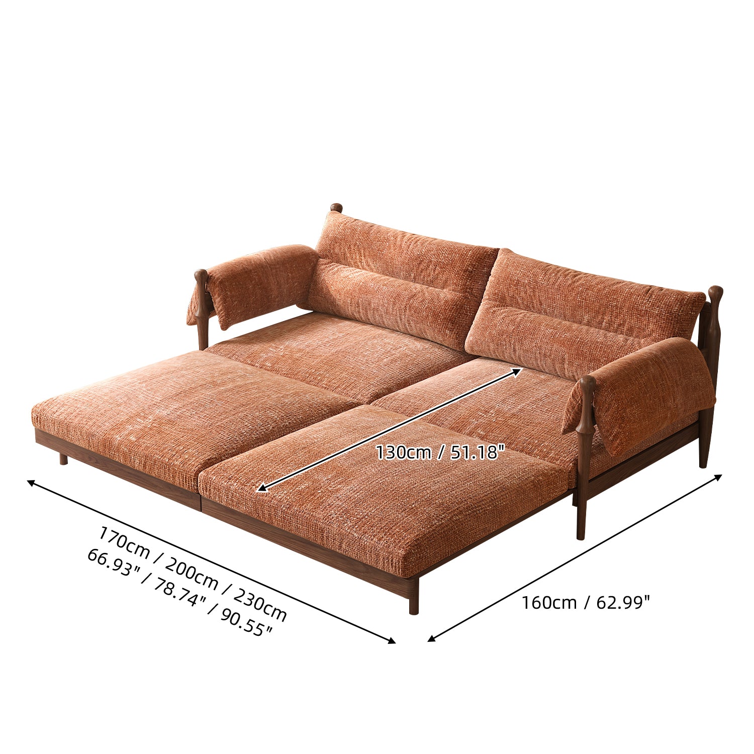 JASIWAY Solid Wood Frame Convertible Modular Sofa Bed – Mid-Century Japandi Creamy Beige / 220cm (86.61