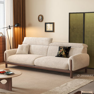 JASIWAY modern deep seat cloud couch featuring waterproof chenille fabric, adjustable ergonomic headrests, and a sturdy solid wood frame, designed as a luxury pet-friendly and family-oriented sofa for contemporary living rooms.-Three quarter view