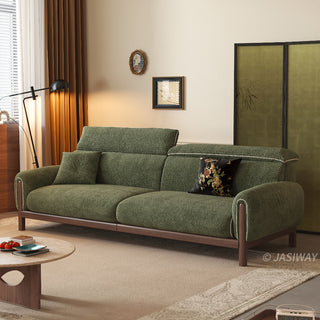 JASIWAY modern deep seat cloud couch featuring waterproof chenille fabric, adjustable ergonomic headrests, and a sturdy solid wood frame, designed as a luxury pet-friendly and family-oriented sofa for contemporary living rooms.-Three quarter view