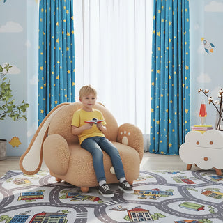 JASIWAY Cartoon Bunny Kids Couch – Cozy Teddy Fleece Sofa Chair