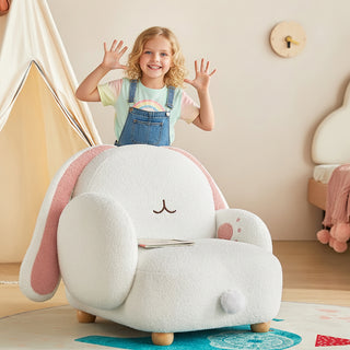 JASIWAY Cartoon Bunny Kids Couch – Cozy Teddy Fleece Sofa Chair