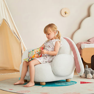 JASIWAY Cartoon Bunny Kids Couch – Cozy Teddy Fleece Sofa Chair