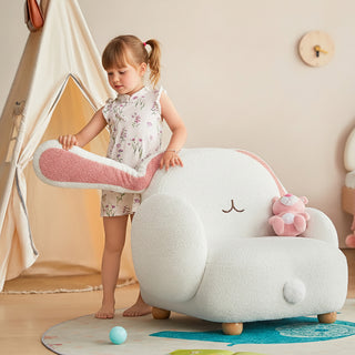 JASIWAY Cartoon Bunny Kids Couch – Cozy Teddy Fleece Sofa Chair