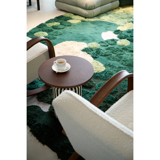 RINGCHEN hand-tufted round area rug with a 3D forest moss design, featuring sculptural high-low pile in shades of deep emerald, sage green, and earthy grey to mimic a natural forest floor.-Detailed side view