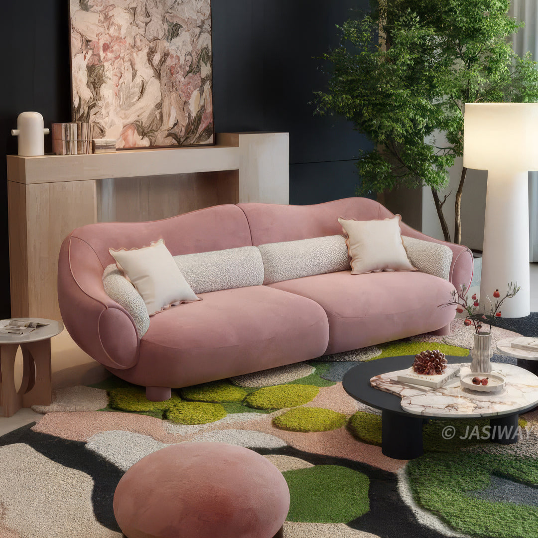 RINGCHEN Blush Pink Curved Cloud Sofa with Sculptural Shell-Inspired Silhouette