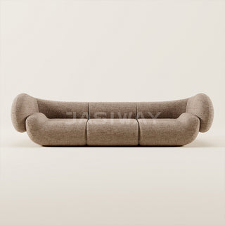 RINGCHEN luxury Italian curved pod sofa featuring a sculptural, ergonomic silhouette with premium cotton-linen upholstery, a 3-seater modular pod design with distinctive rounded bolsters and a seamless, low-profile aesthetic for contemporary luxury living rooms.-Front View