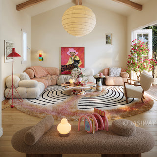 RINGCHEN Modern Bouclé End of Bed Bench — Sculptural Upholstered Bedroom Bench with Solid Walnut Scalloped Legs