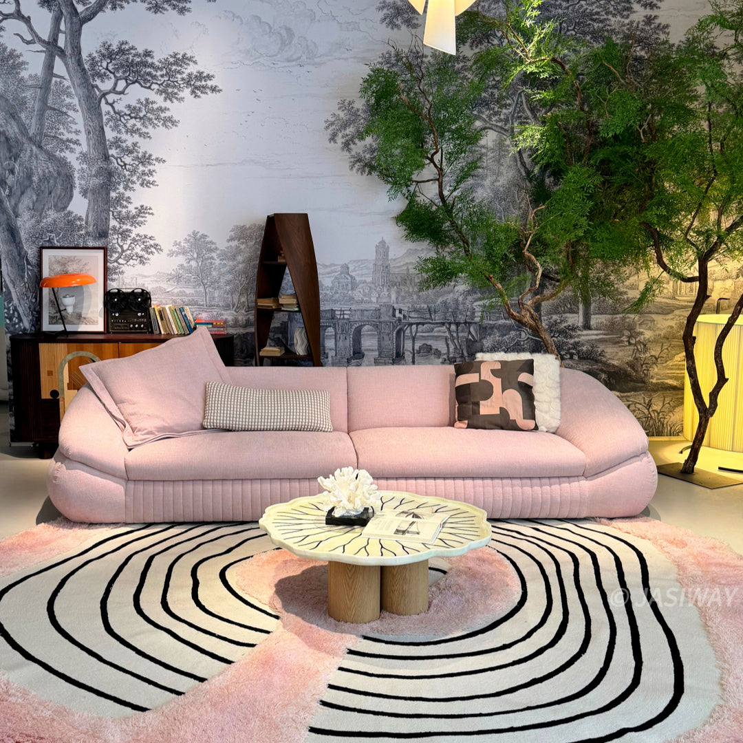 RINGCHEN Modern Curved Cloud Sofa in Blush Pink Textured Fabric