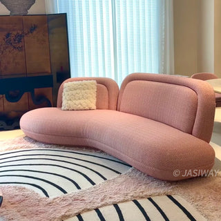RINGCHEN modern curved jacquard sofa featuring a unique geometric maze pattern fabric, this luxury 3-seater couch showcases an organic kidney-shaped silhouette and rounded backrests, perfect for upscale contemporary living room seating.-Three-quarter view
