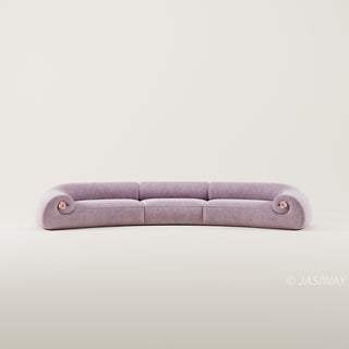 RINGCHEN modern curved velvet sofa, a 157-inch luxury lavender crescent sectional couch featuring a semi-circular contemporary design, premium soft velvet upholstery, and elegant floral accents on the low-profile rounded arms for large upscale living room seating.-Front view