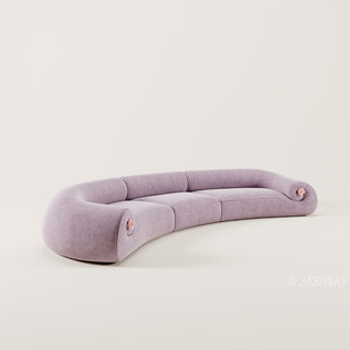 RINGCHEN modern curved velvet sofa, a 157-inch luxury lavender crescent sectional couch featuring a semi-circular contemporary design, premium soft velvet upholstery, and elegant floral accents on the low-profile rounded arms for large upscale living room seating.-Three-quarter view