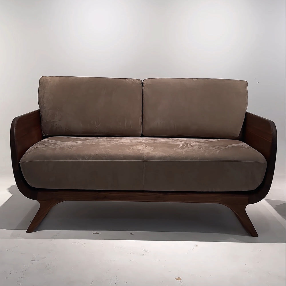 RINGCHEN Modern Walnut Solid Wood Straight Sofa – Removable Cushions, Mid-Century 3-Seater Couch for Living Room Overall width 150cm / 59.06